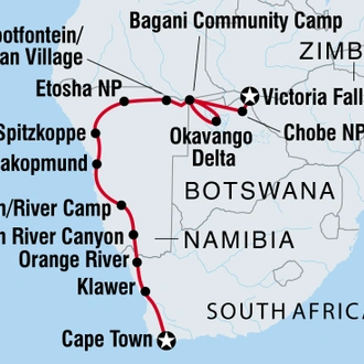 tourhub | Intrepid Travel | Vic Falls to Cape Town | Tour Map