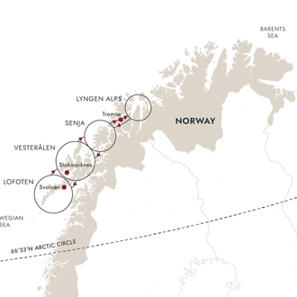 tourhub | HX Hurtigruten Expeditions | Ultimate Norway at Christmas - Arctic Expedition under the Northern Lights | Tour Map