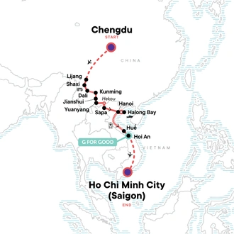 tourhub | G Adventures | China & Vietnam: Chengdu to Ho Chi Minh | Tour Map