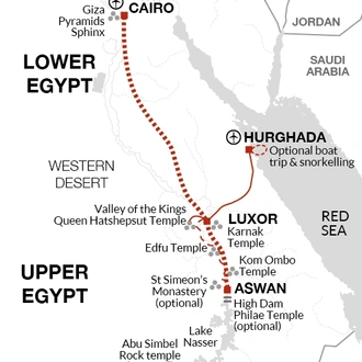 tourhub | Explore! | Classic Egypt with Nile Cruise + Red Sea Extension | Tour Map