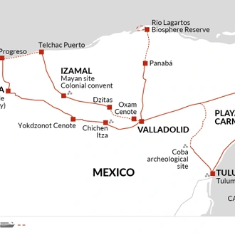 tourhub | Explore! | Cycle Mexico - The Yucatan Peninsula | Tour Map