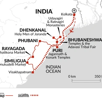 tourhub | Explore! | Tribes and Temples of Orissa | Tour Map