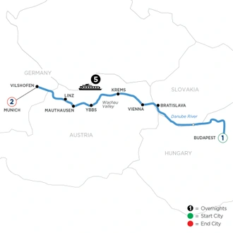 tourhub | Avalon Waterways | Danube Symphony with 1 Night in Budapest & 2 Nights in Munich (Westbound) (Illumination) | Tour Map