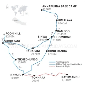 tourhub | Apex Asia Holidays | Annapurna Base Camp Trek | Tour Map