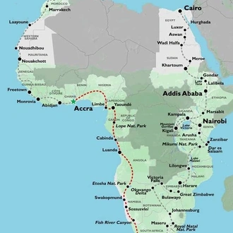 tourhub | Oasis Overland | Accra to Cape Town (86 Days) Trans Africa | Tour Map