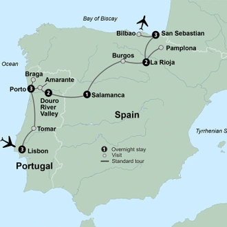 tourhub | Collette | Flavors of Portugal & Spain:  featuring the Douro and Rioja Wine Regions | Tour Map