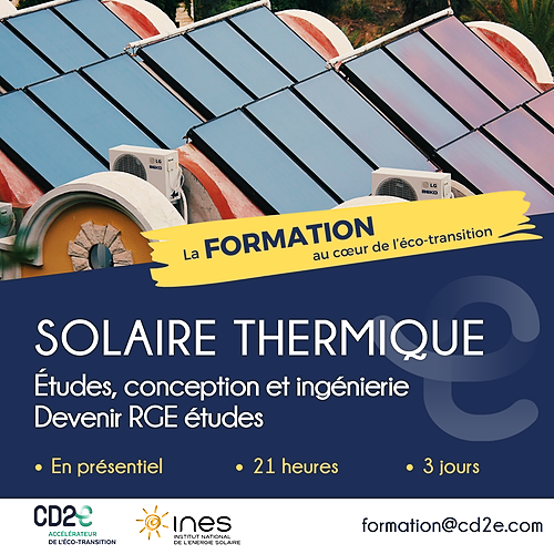 Représentation de la formation : Solaire thermique > Études, Conception et Ingénierie - Devenir RGE Études 