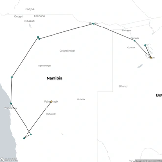 tourhub | Exodus Adventure Travels | Botswana & Namibia: Delta & Dunes | Tour Map