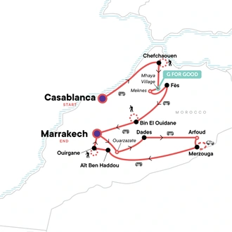 tourhub | G Adventures | Morocco North and South: Mountain Villages and Ancient Kasbahs | Tour Map