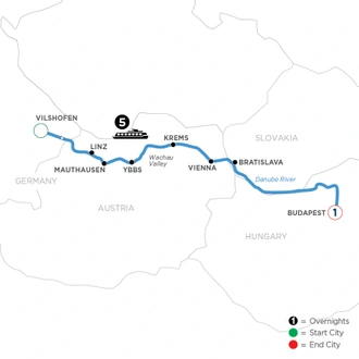 tourhub | Avalon Waterways | Danube Symphony with 1 Night in Budapest (Eastbound) (Impression) | Tour Map