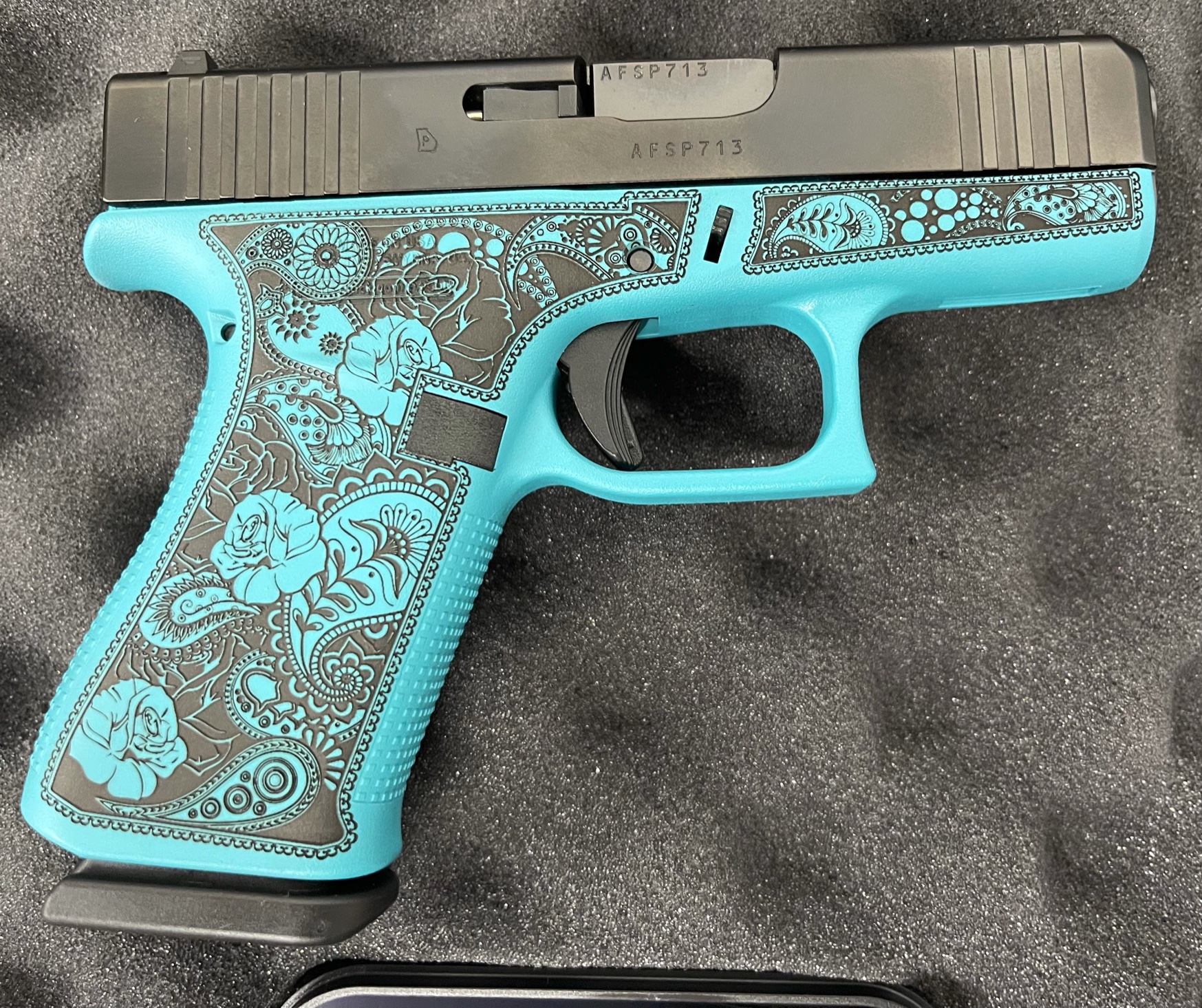 Glock GLOCK 43X 9MM CUSTOM ENGRAVED FRAME ONLY TIFFANY ROSE