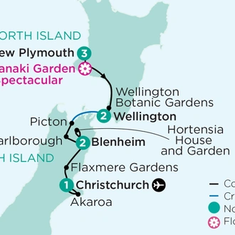 tourhub | APT | New Zealand's Taranaki Garden Spectacular & Private Gardens | Tour Map