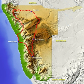 tourhub | Motor Trails | 14 Days Discover Northern Namibia, Kakoaland by Motorcycle | Tour Map