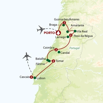 tourhub | Titan Travel | The Grandeur of Central Portugal from Porto to Lisbon | Tour Map
