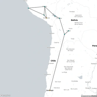 tourhub | Oasis Overland | LIMA to SANTIAGO (35 days) The Cordilleras | Tour Map