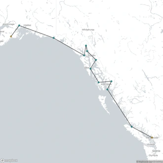 tourhub | HX Hurtigruten Expeditions | Alaska’s Inside Passage: Where the Mountains Meet the Sea | Tour Map