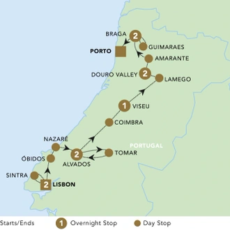 tourhub | Back-Roads Touring | Discover Portugal 2025 | Tour Map