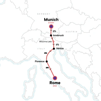 tourhub | G Adventures | Western and Central Europe: Venice, the Alps & the Flavours of Rome | Tour Map