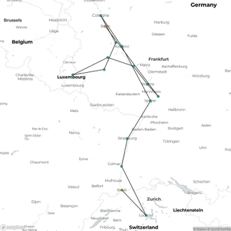 tourhub | Riviera Travel | Grand Cruise of the Moselle, Rhine, Luxembourg & Switzerland - MS Oscar Wilde | Tour Map