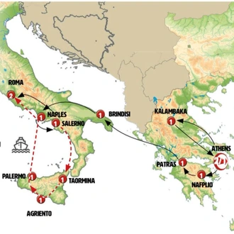 tourhub | Europamundo | Complete Greece with Puglia and Campania | Tour Map