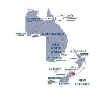 tourhub | Trafalgar | Highlights of Australia and New Zealand | Tour Map