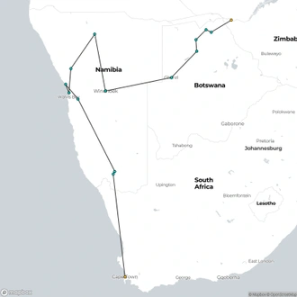 tourhub | Encounters Travel | The Grand Southern Safari tour | Tour Map