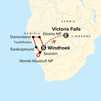 tourhub | G Adventures | Discover Namibia & Victoria Falls | Tour Map