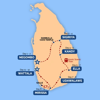 tourhub | One Life Adventures | Sri Lanka 12 Day Tour | Tour Map