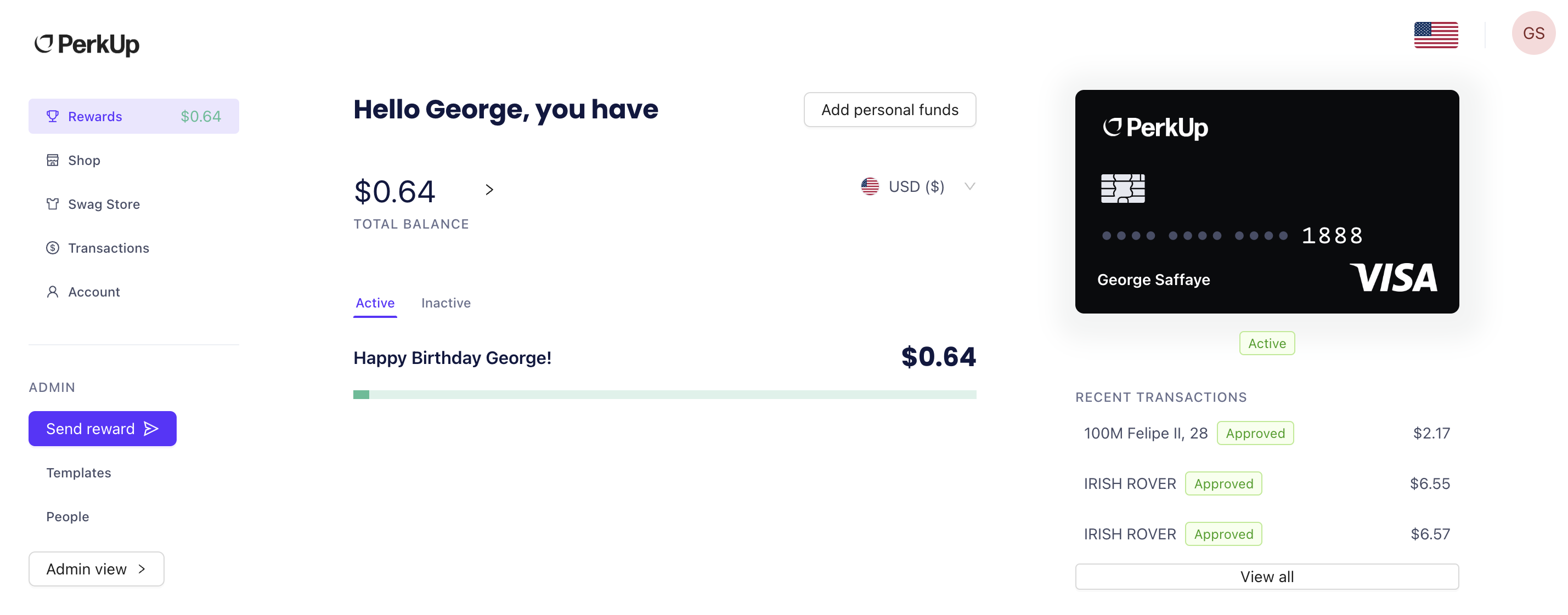 How to add personal funds to your PerkUp balance