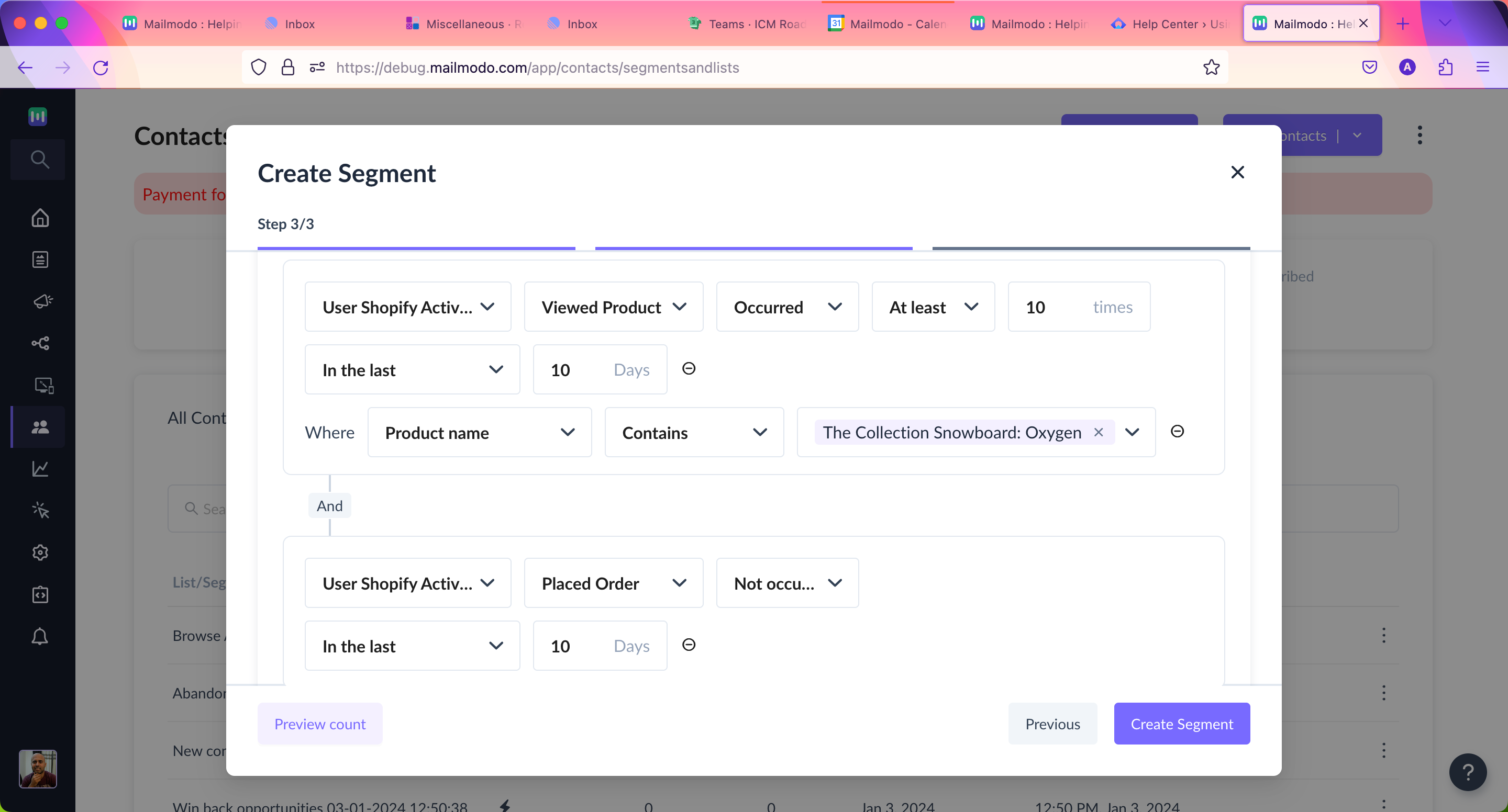 Using Shopify activities for segmentation