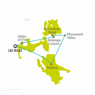 tourhub | Bamba Travel | Sedona, Monument Valley & Antelope Canyon Experience 3D/2N (from Las Vegas) | Tour Map