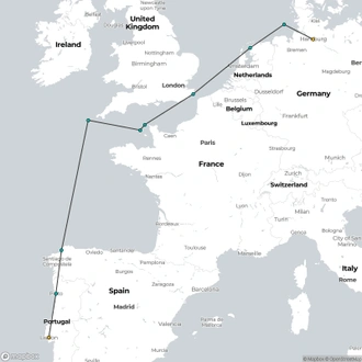 tourhub | HX Hurtigruten Expeditions | European Spring Explorer – From Lisbon to Hamburg | Tour Map