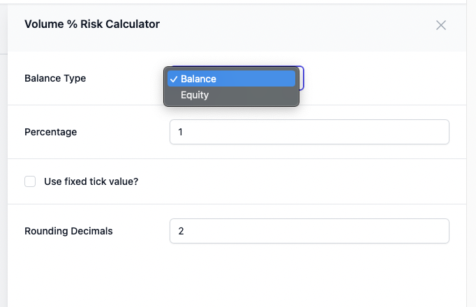 Data Item: Volume % Risk Calculator