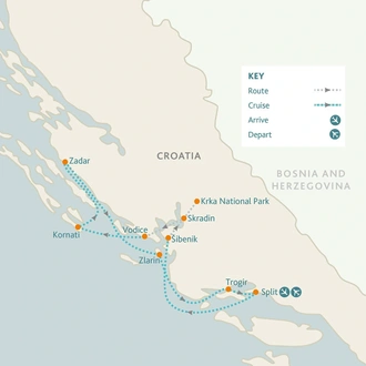 tourhub | Riviera Travel | Split, Zadar and Secrets of the North Yacht Cruise - MS Adriatic Sky | Tour Map