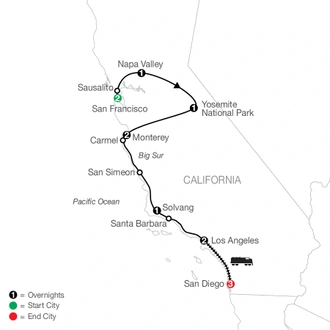tourhub | Globus | California Classics with San Diego | Tour Map