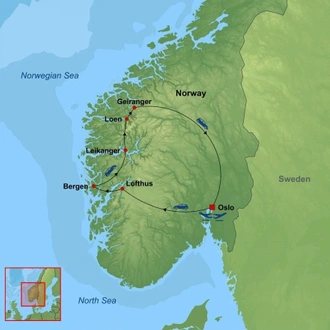 tourhub | Indus Travels | Norwegian Fjords and Mountains Self Drive | Tour Map