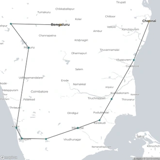 tourhub | Chuttibaaz.com | Spotlight on South India - Tamilnadu, Kerala & Karnataka !! | Tour Map