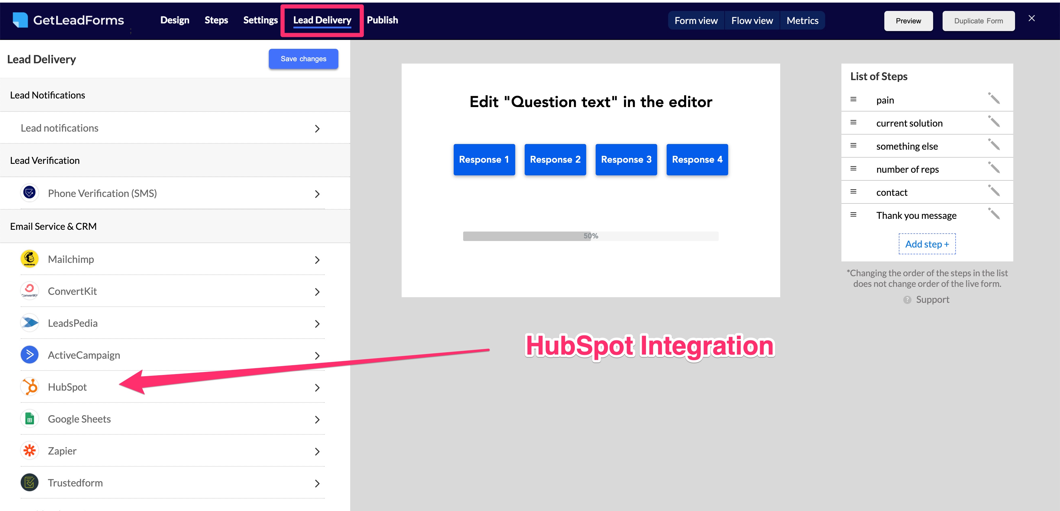 hubspot integration with GetLeadForms