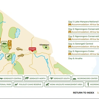 tourhub | Beach and Safari Holidays | From Arusha: 6 Day Classic Game Drive Serengeti & Ngorongoro | Tour Map