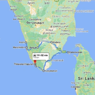 tourhub | UncleSam Holidays | South India Highlights | Tour Map