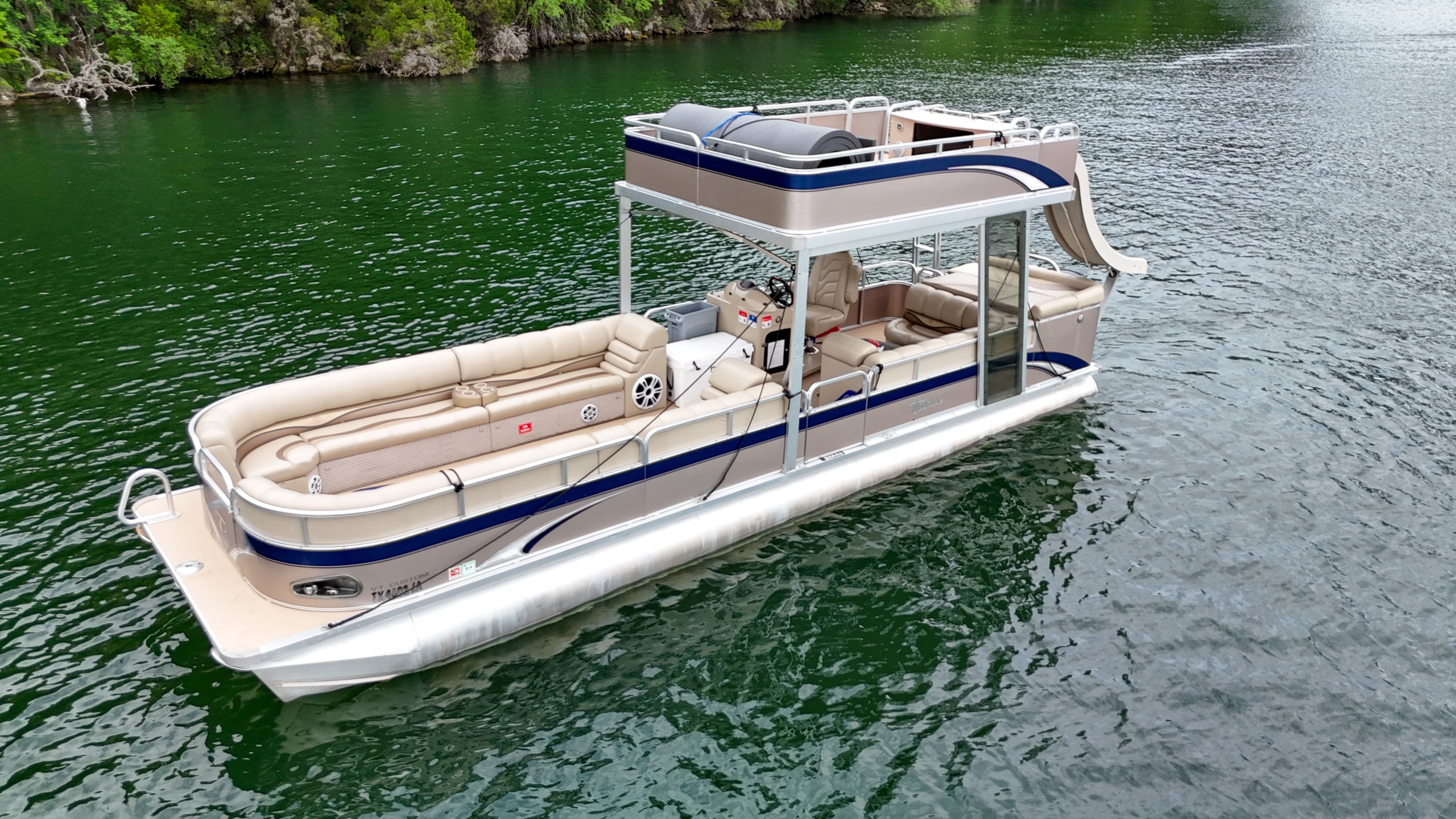 34ft Tahoe VT Double Decker Tritoon Boat with Slide on Lake Austin (Up to 14 Passengers) image 1