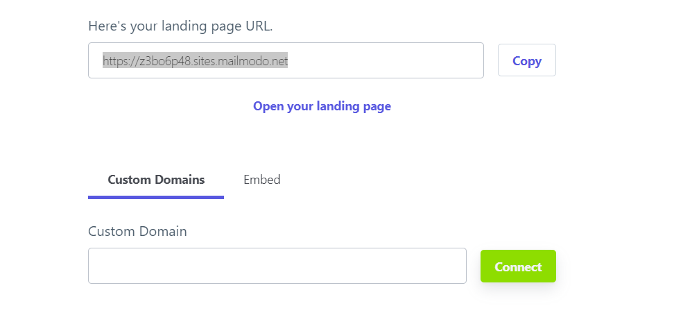 Landing page URL