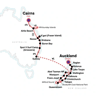 tourhub | G Adventures | Australia & New Zealand:  A Month Down Under | Tour Map