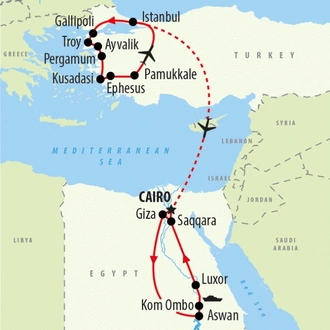 tourhub | On The Go Tours | Turkey & Tutankhamun with Cruise - 16 days | Tour Map