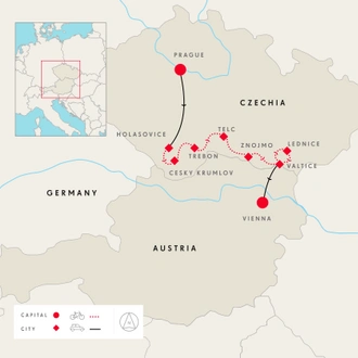 tourhub | SpiceRoads Cycling | Cycling Prague to Vienna | Tour Map