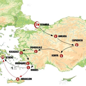 tourhub | Europamundo | Great Turkey, Rhodes and Crete End Athens | Tour Map