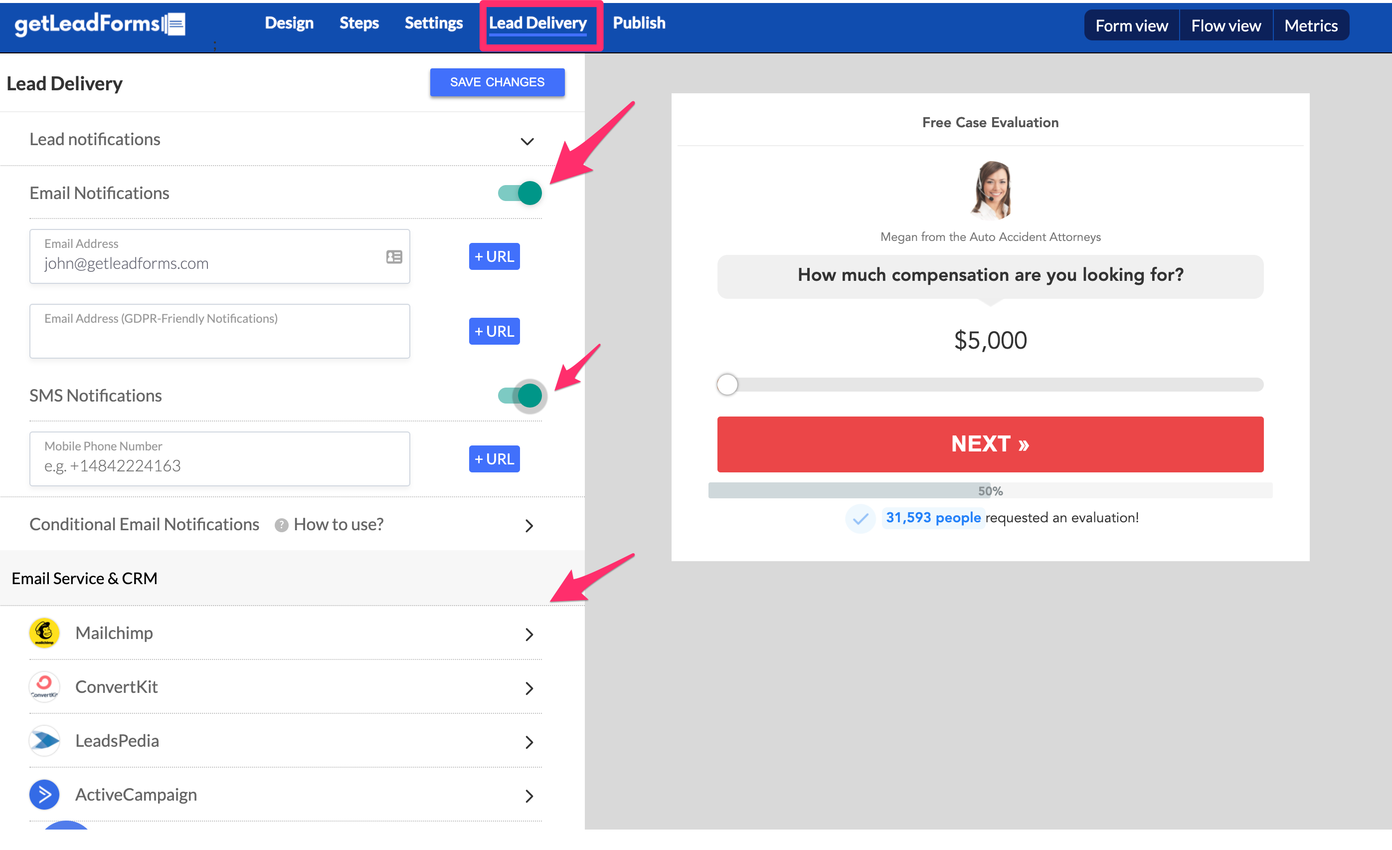 leadpages form integrations and drip