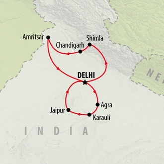 tourhub | On The Go Tours | Golden Triangle & Amritsar - 15 Days | Tour Map