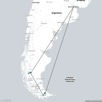 tourhub | Tangol Tours | 8-Day Argentina & Patagonia Tour From Buenos Aires: El Calafate & Ushuaia | Tour Map