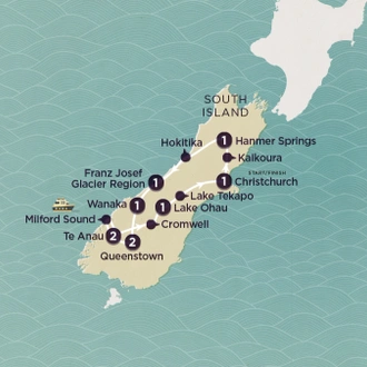 tourhub | Topdeck | Delve Deep: New Zealand South Island 2025-26 | Tour Map